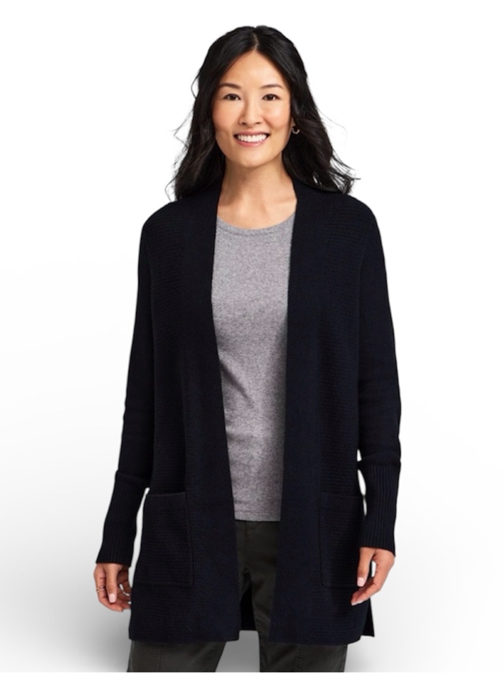 Denver Hayes Novelty Stitch Open Waffle Cardigan